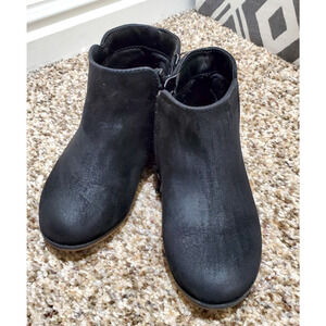 Cat & Jack Girls Black Ankle Boots Size 8 Faux Suede Side Zip Casual Booties